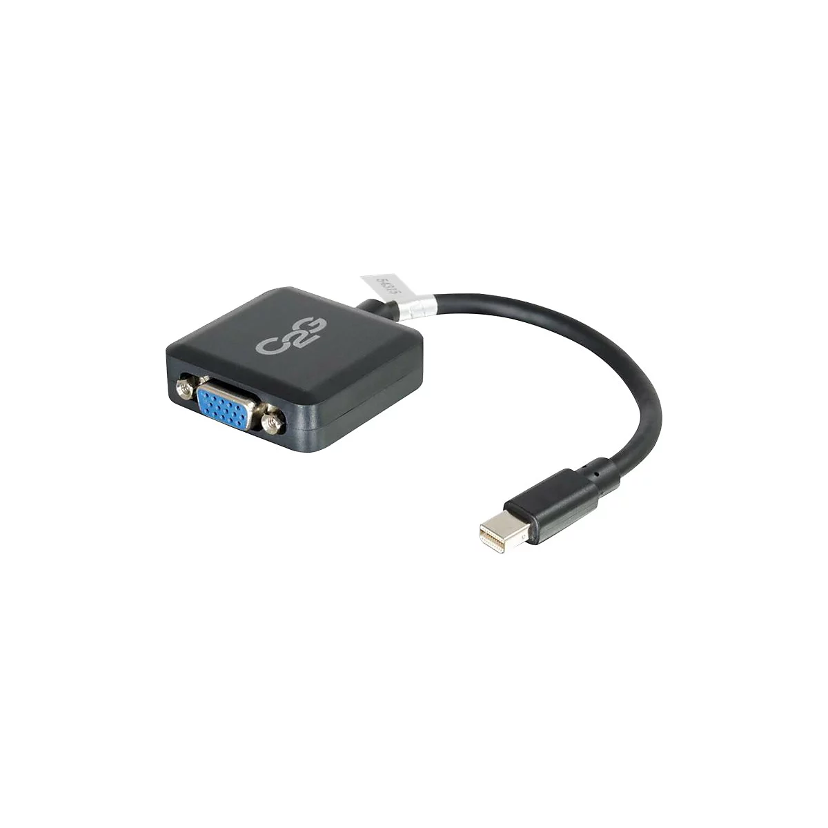 Schwarzer Adapter mit VGA- und Mini DisplayPort-Anschluss, weißer Hintergrund. Aufdruck: C2G. Label: 54015.