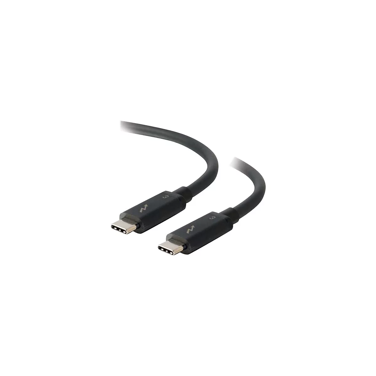 Zwei schwarze USB-C-Kabel. Auf den Steckern sind Symbole und Zahlen zu sehen.