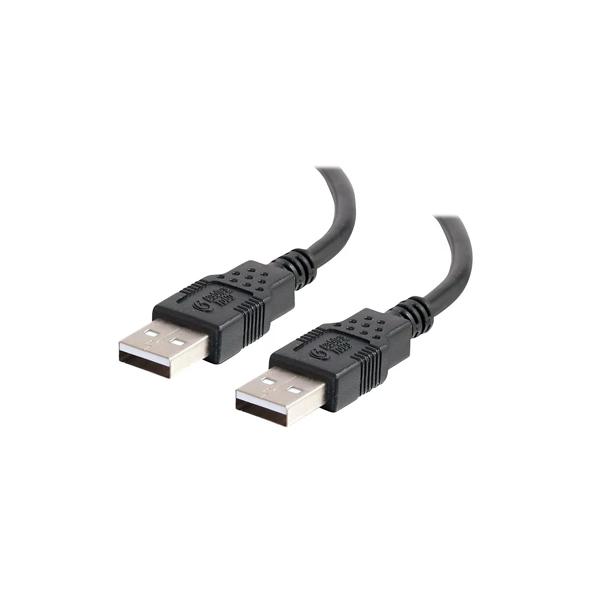 Zwei schwarze USB-Kabel mit Steckern. Die Kabel sind auf weißem Hintergrund abgebildet.