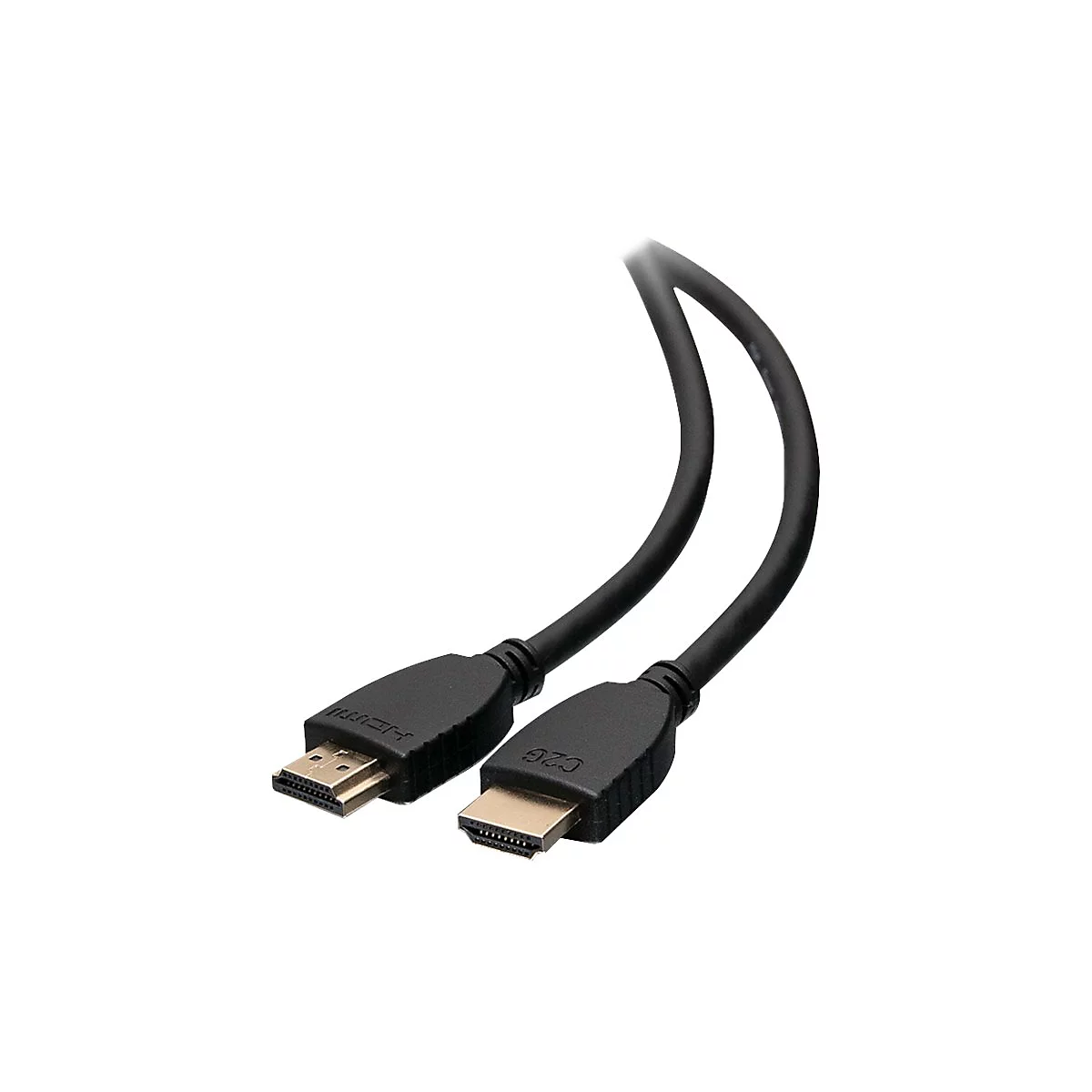 Zwei schwarze HDMI-Kabel mit Steckern, isoliert auf weißem Hintergrund.