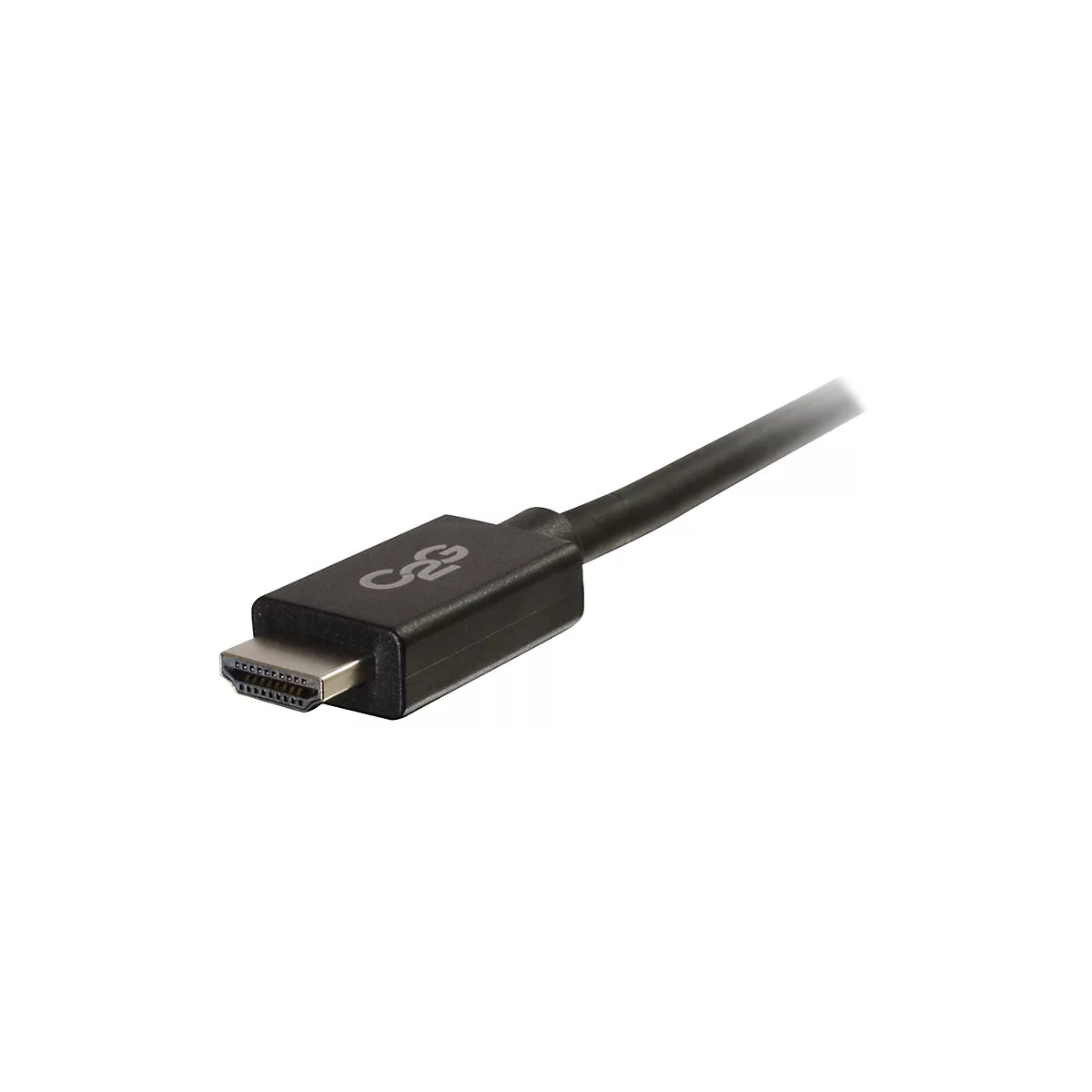 Nahaufnahme eines schwarzen HDMI-Kabels mit Metallanschluss.
