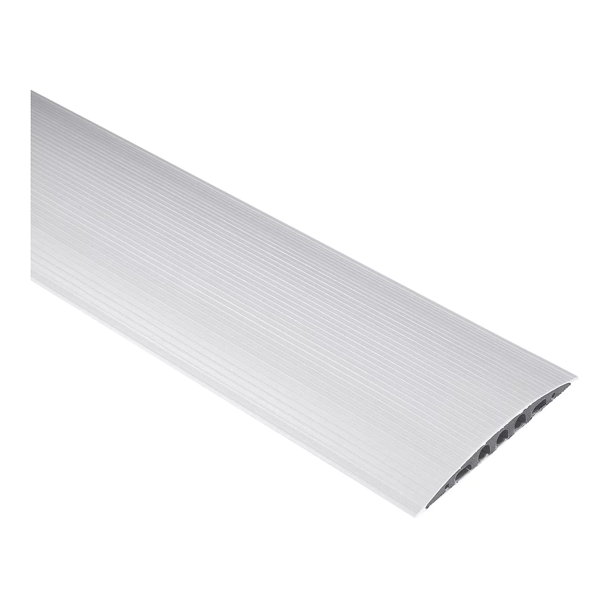 A white, ribbed cable duct profile with a rounded, open bottom.