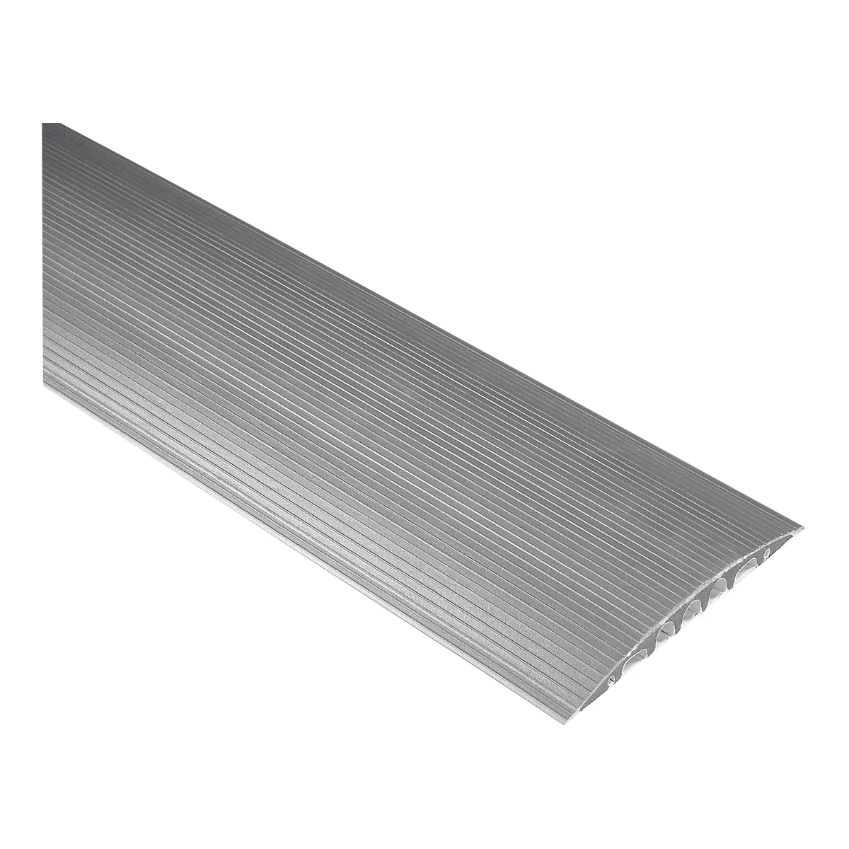 Grey threshold strip with a ridged surface, slightly curved. The background is white.