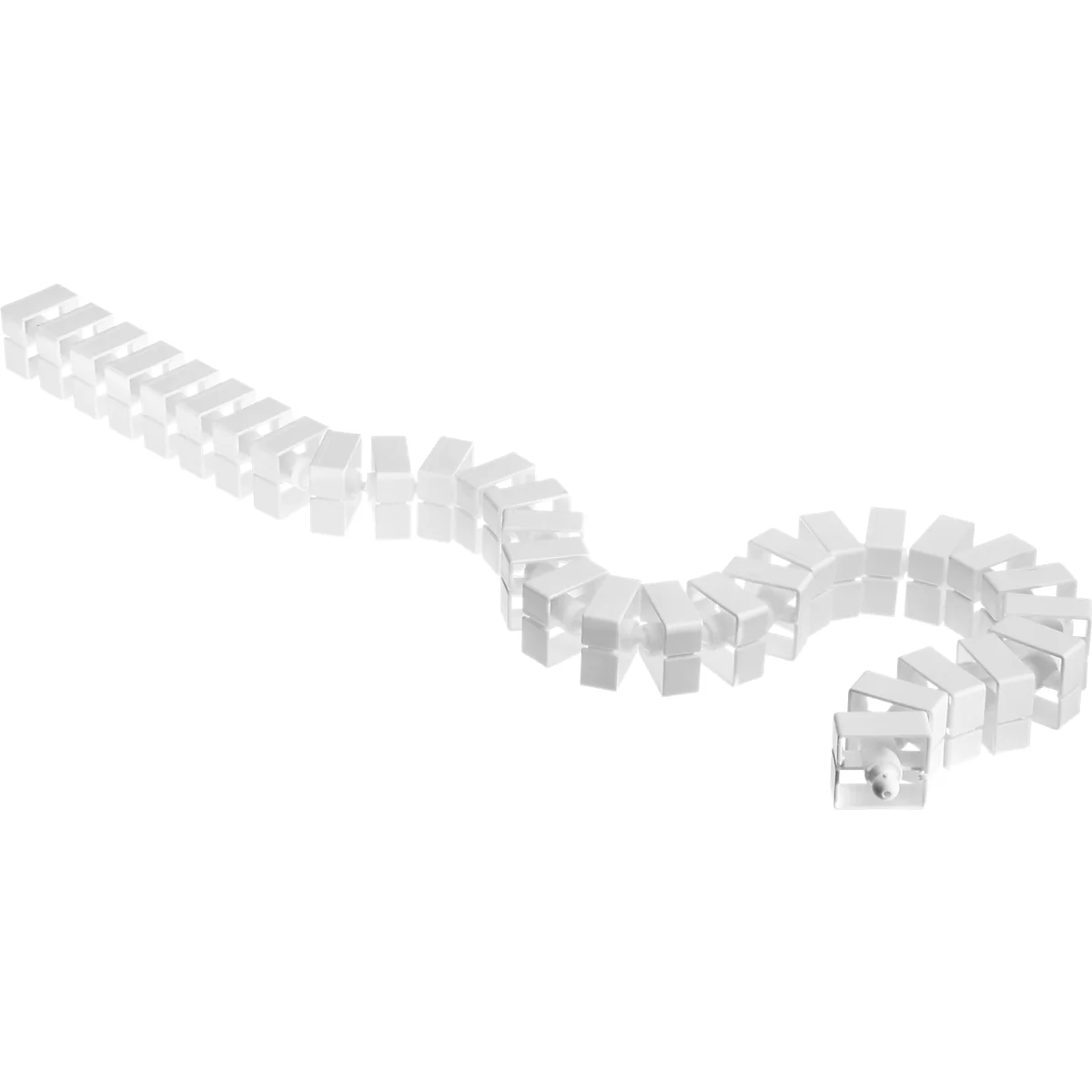 White, snake-like cable management on a white background.