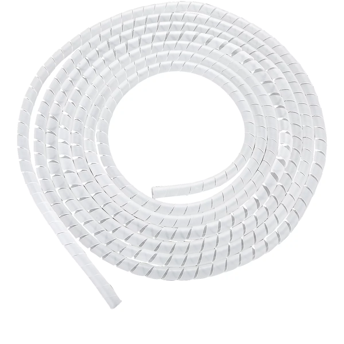 A white cable spiral protection tube in the form of a spiral.