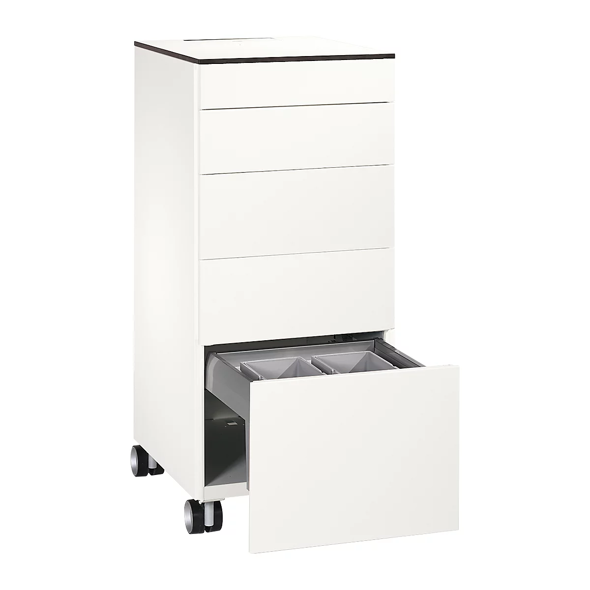 Caddy ASISTO C 3000, 4 tiroirs, avec collecteur de déchets, mobile, blanc