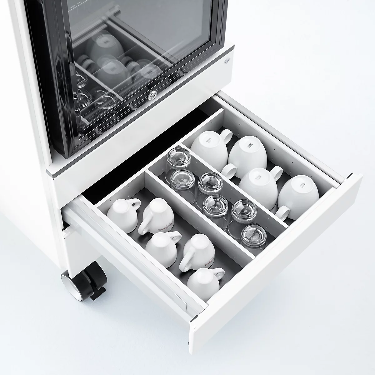 Caddy ASISTO C 3000, avec réfrigérateur, 3 tiroirs, dispositif intérieur avec tiroirs inclus, blanc