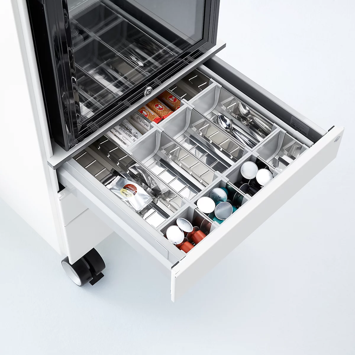 Caddy ASISTO C 3000, avec réfrigérateur, 3 tiroirs, dispositif intérieur avec tiroirs inclus, blanc