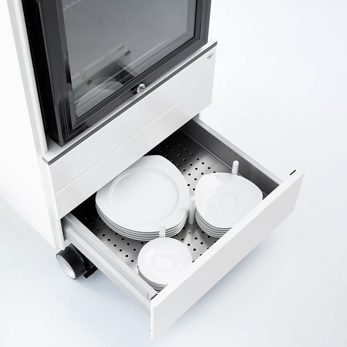 Caddy ASISTO C 3000, mit Kühlschrank, 3 Schubladen, inkl. Schubladeninneneinrichtung, weiss