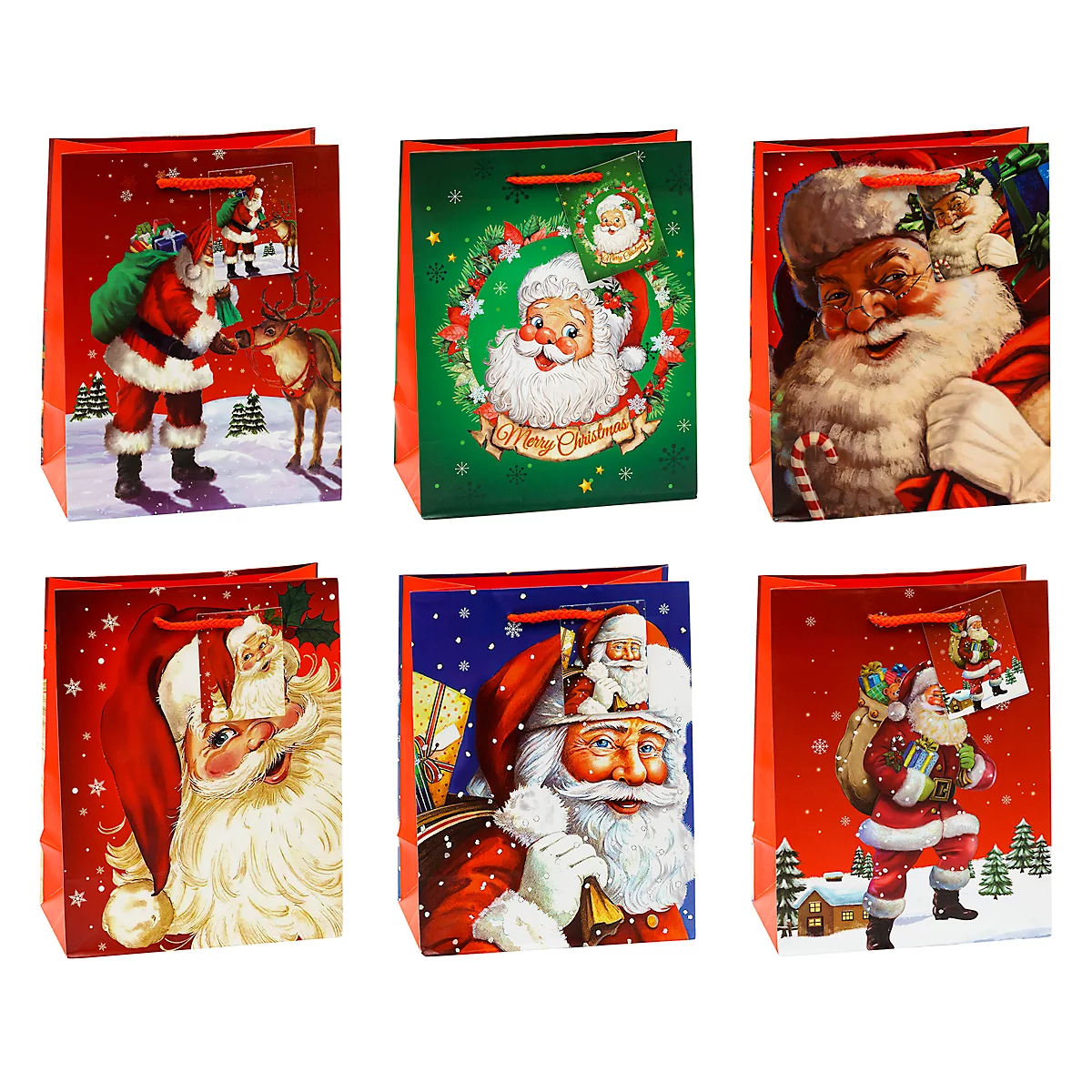 Cadeauzakjes Kerstmis TSI serie 5, 6 verschillende motieven, koord &amp; label, medium, B 180 x D 100 x H 230 mm, papier, gekleurd, 12 stuks