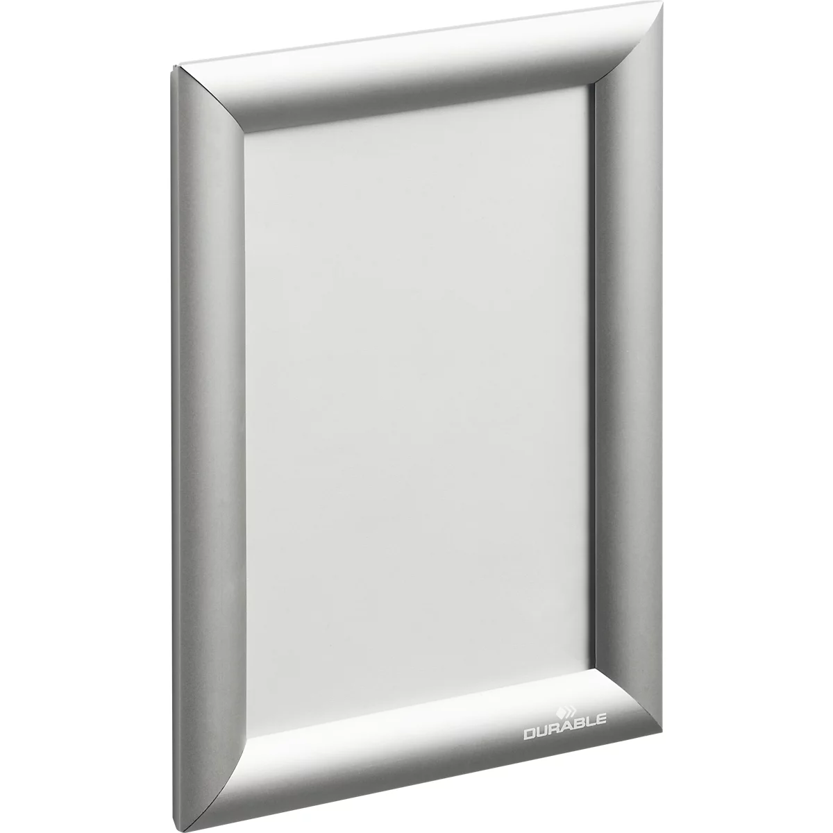 Cadre clic-clac argenté rectangulaire avec insertion blanche sur fond neutre.