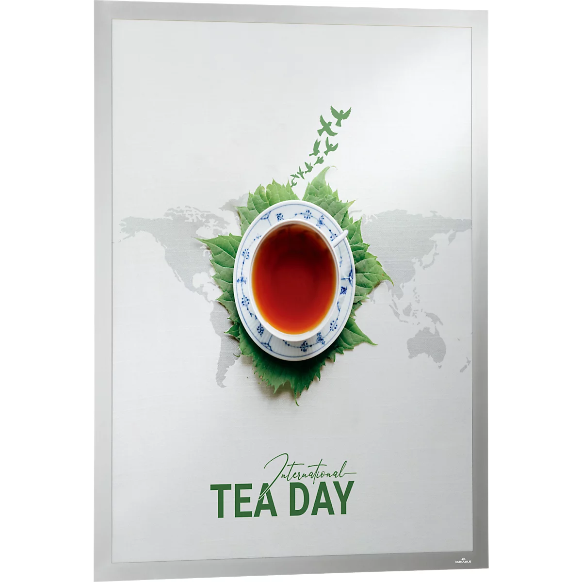 Cadre d'information Durable DURAFRAME® Poster, format vertical/transversal, pour 2 posters, autocollant, cadre magnétique rabattable, L 545 x P 28 x H 745 mm, PET, argenté