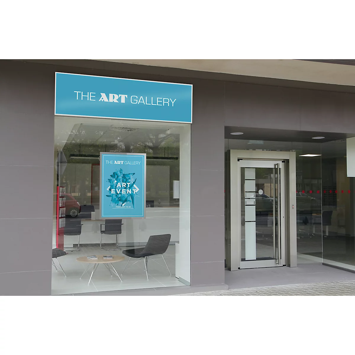 Cadre d'information Durable DURAFRAME® Poster, format vertical/transversal, pour 2 posters, autocollant, cadre magnétique rabattable, L 745 x P 28 x H 1045 mm, PET, argenté