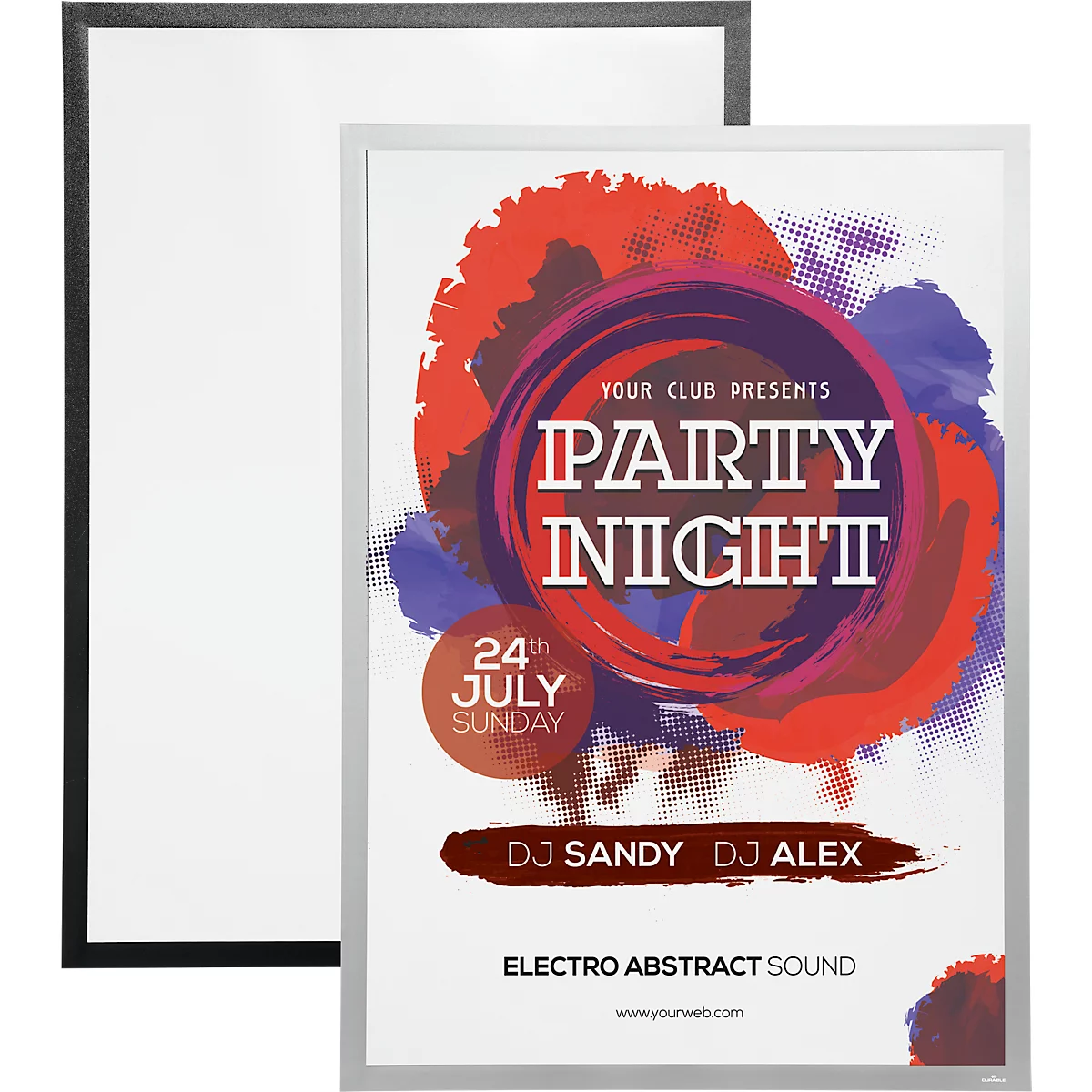 Cadre d'information Durable DURAFRAME® Poster, format vertical/transversal, pour 2 posters, autocollant, cadre magnétique rabattable, L 745 x P 28 x H 1045 mm, PET, argenté