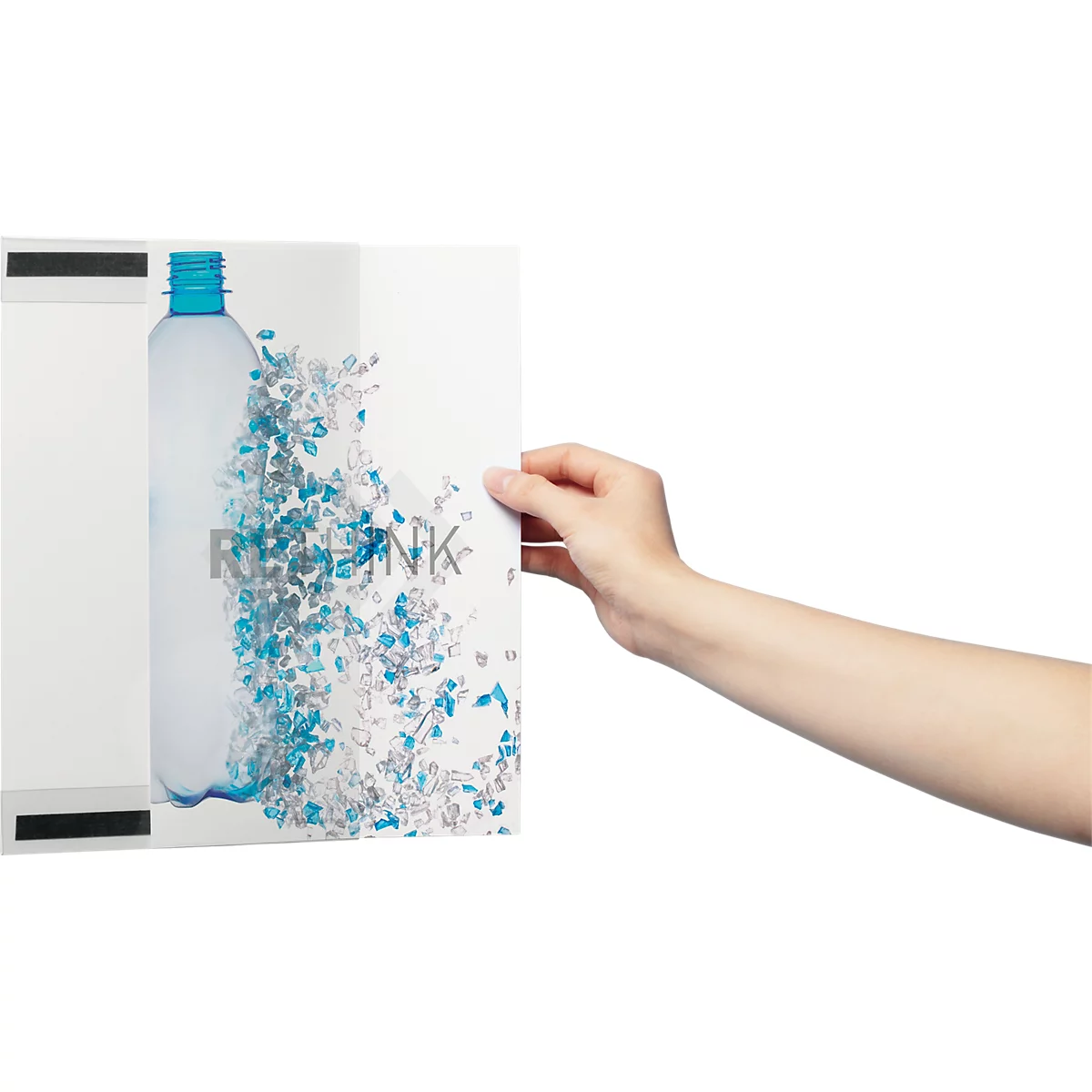Cadre magnétique Durable rPET, format A4 vertical, avec 2 bandes magnétiques au dos, film RPET, transparent, 5 pièces 