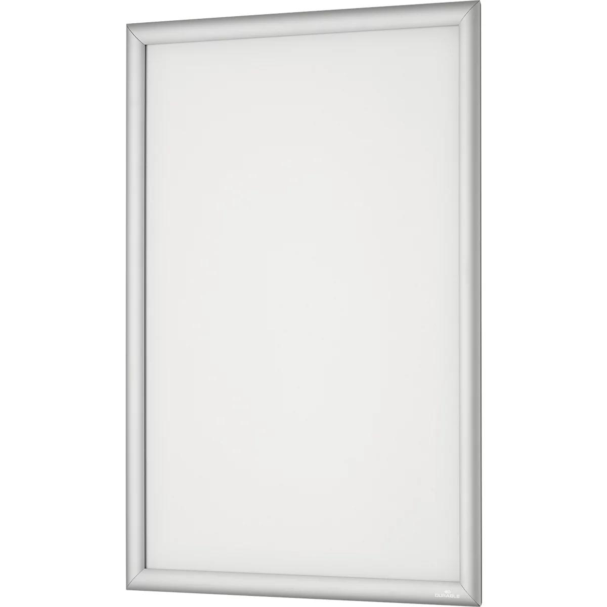 Un cadre clippant rectangulaire argenté au format portrait avec fond blanc.