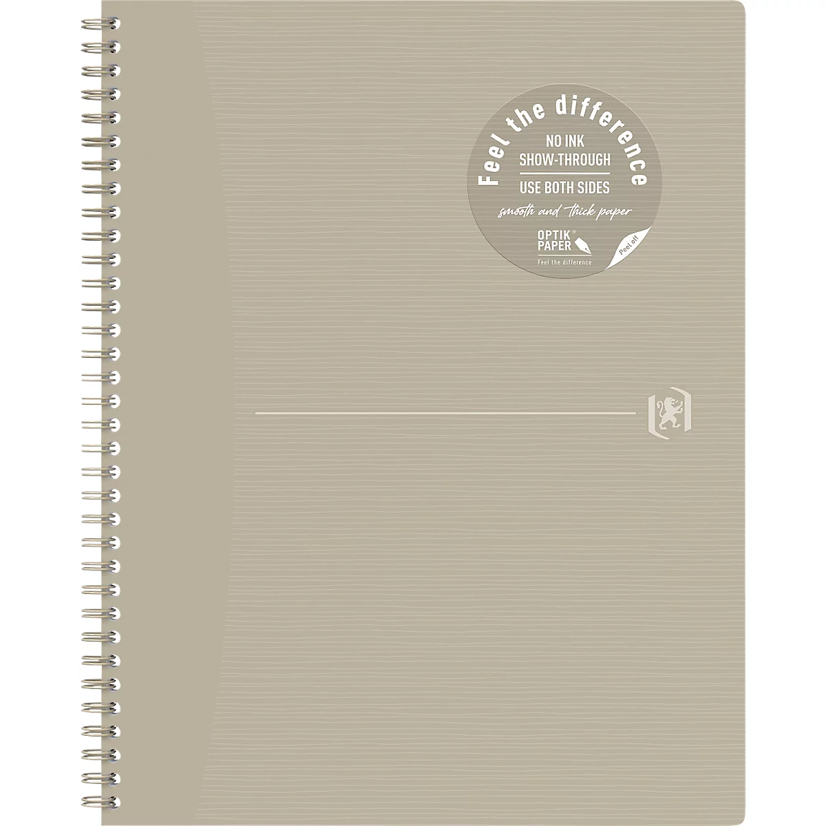 Cahier à spirales Oxford Origins, 70 feuilles, Optik Paper®, DIN A4+, ligné, marge gauche, double spirale, 90 g/m², beige