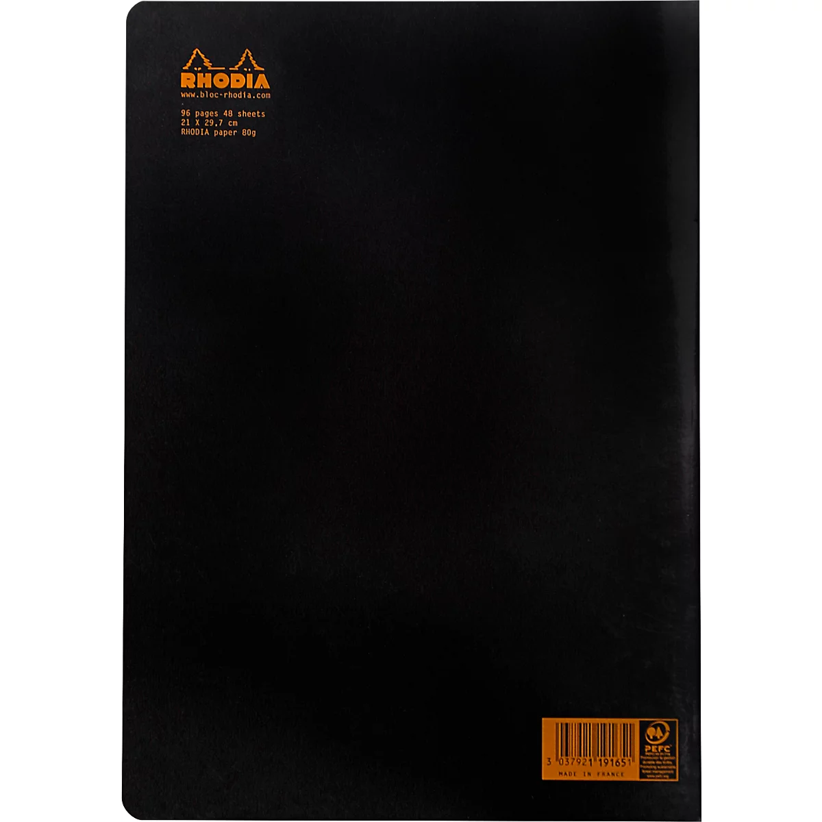 Cahier de notes Rhodia, 48 feuilles, DIN A4, 80g/m², certifié PEFC®, couverture souple, quadrillé, noir