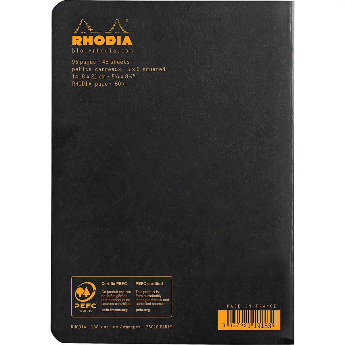 Cahier de notes Rhodia A5 48 fls quadrillées 80g