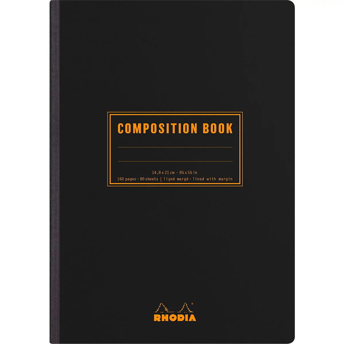Cahier de notes Rhodia Composition Book, 80 feuilles, DIN A5, 80g/m², relié, ligné, avec marge, noir