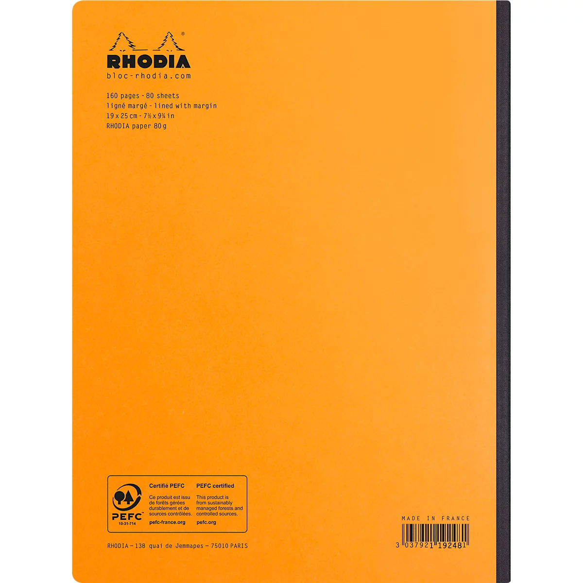 Cahier de notes Rhodia Composition Book, 80 feuilles, DIN B5, 80g/m², relié, ligné, avec marge, orange