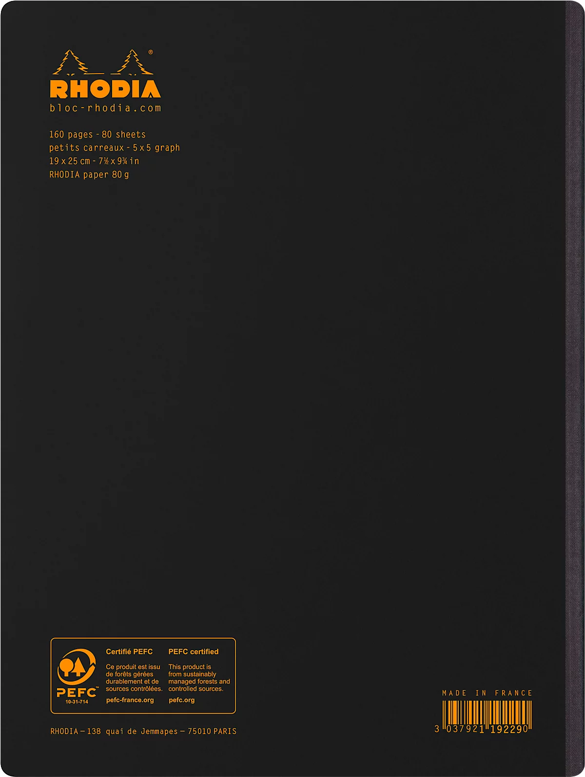 Carnet de notes dos toilé ligné Rhodia COMPOSITION BOOK NOIR B5 19