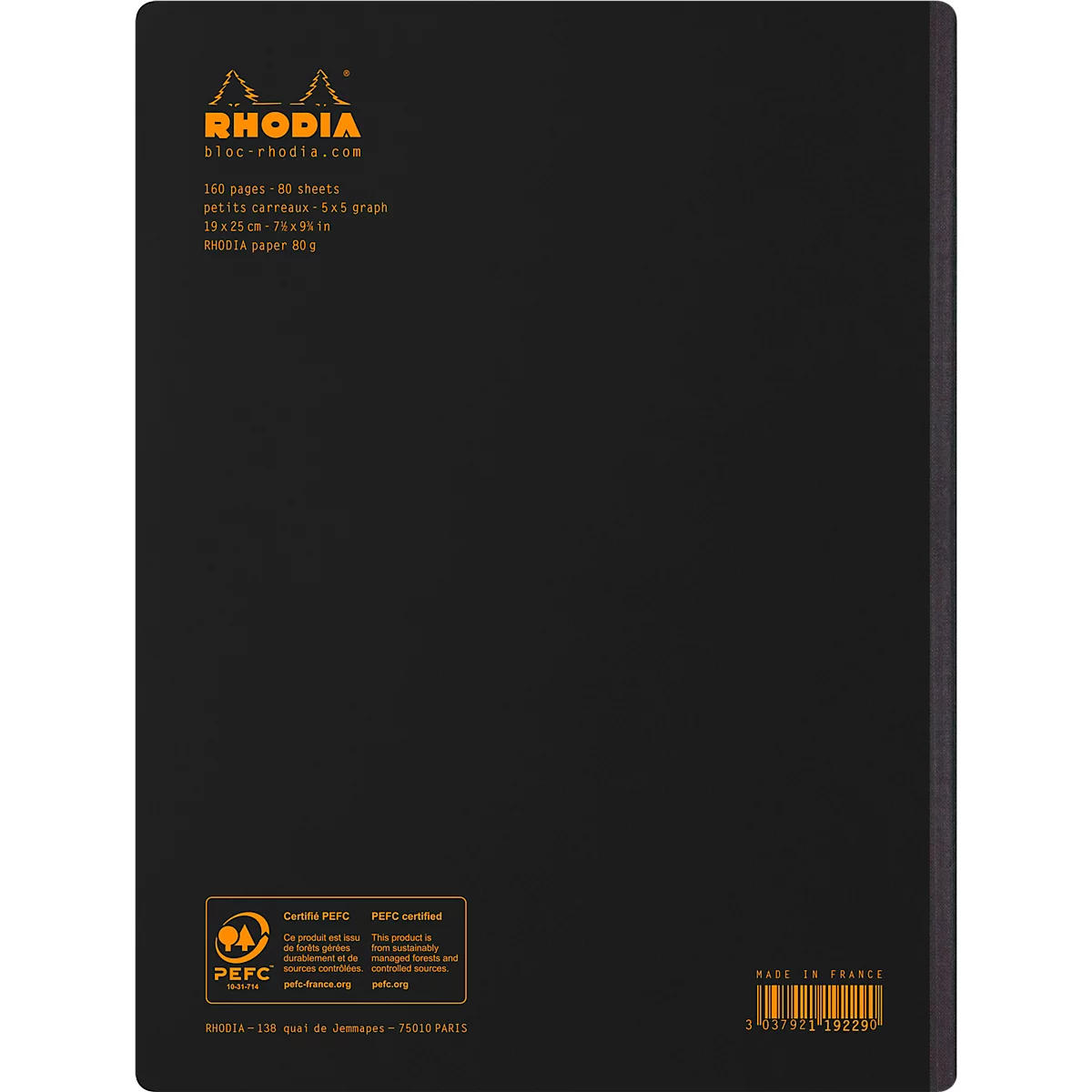 Carnet de notes dos toilé ligné Rhodia COMPOSITION BOOK NOIR B5 19