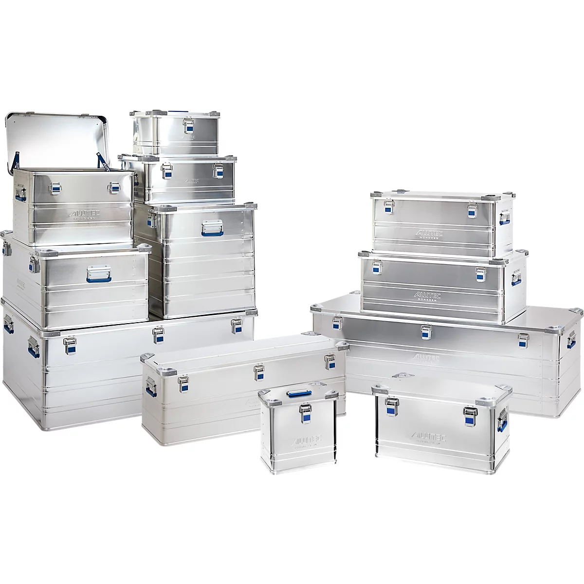 Caisse de transport Alutec INDUSTRY 243, aluminium, 243 l, L 782 x l 585 x H 619 mm, avec coins de gerbage, couvercle stable