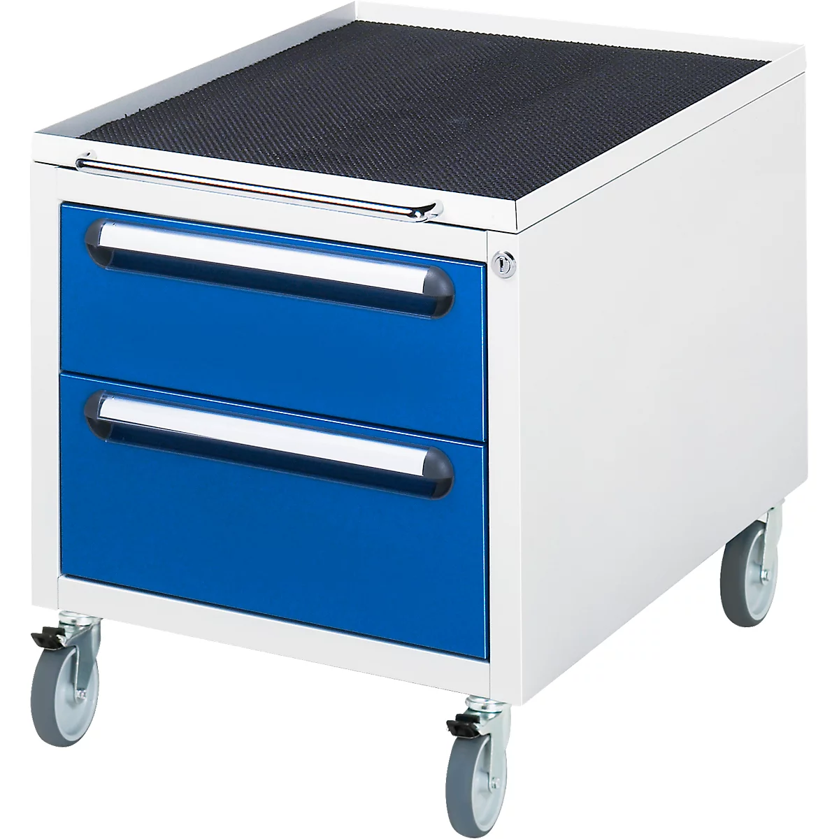 Caisson à roulettes Rau pour bureaux réglables en hauteur Jerry, Tom, série E, Adlatus, 2 tiroirs, L 480 x P 600 x H 540 mm, gris clair/bleu gentiane