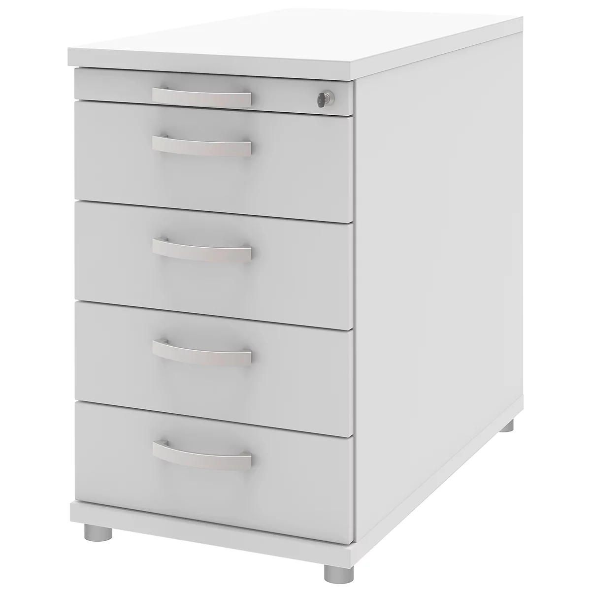 Caisson d'extension BARI, tiroir plumier, 4 tiroirs, verrouillable, l. 433 x P 800 x H 720 mm, blanc