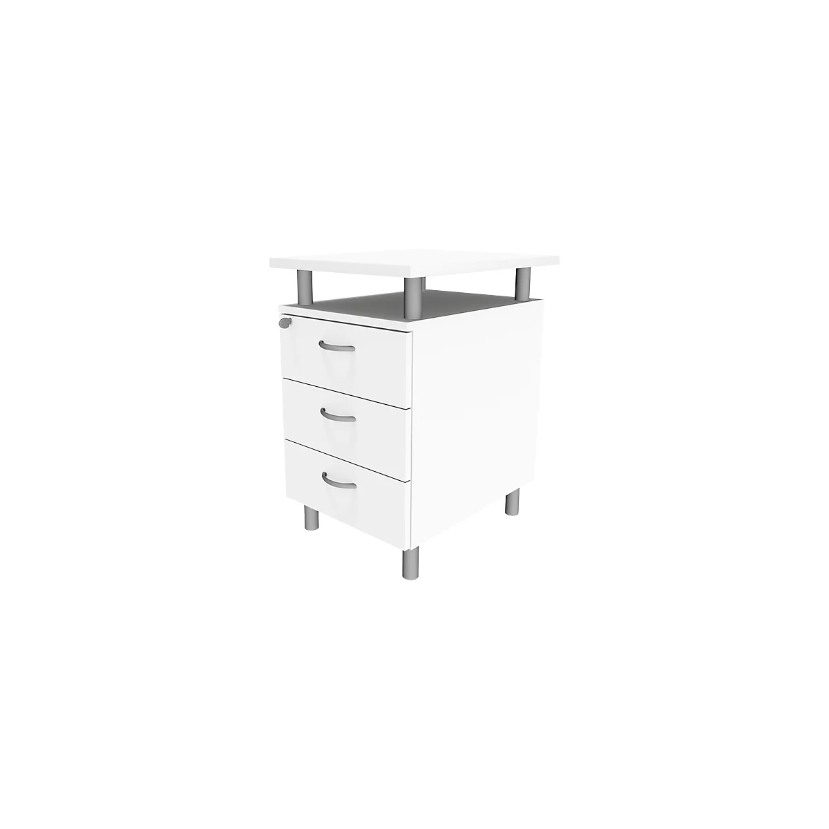 Caisson fixe ARLON OFFICE, avec plateau de table, 3 tiroirs, l. 450 x P 600 x H 730 mm, verrouillable, blanc