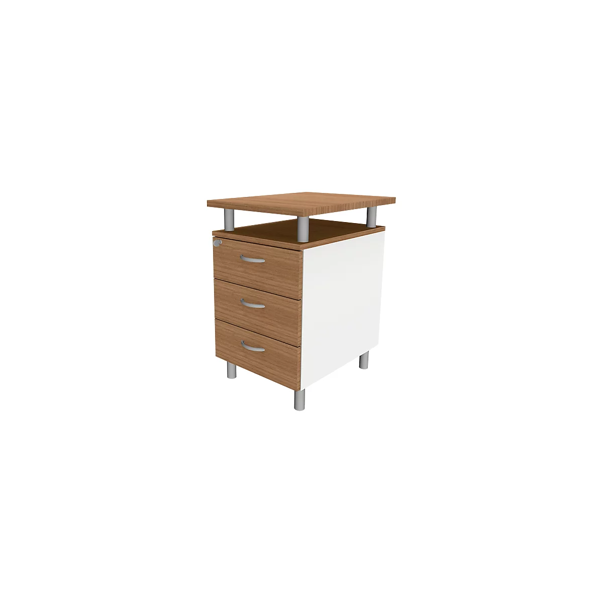 Caisson fixe ARLON OFFICE, avec plateau de table, 3 tiroirs, l. 450 x P 600 x H 730 mm, verrouillable, Canaletto/blanc