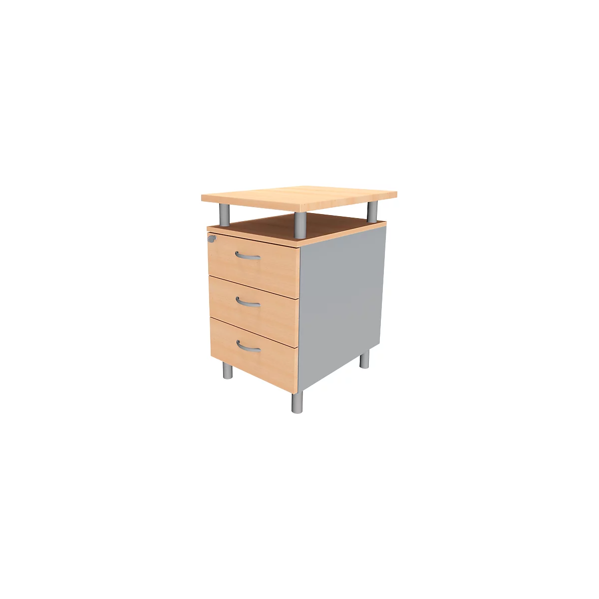 Caisson fixe ARLON OFFICE, avec plateau de table, 3 tiroirs, l. 450 x P 600 x H 730 mm, verrouillable, hêtre
