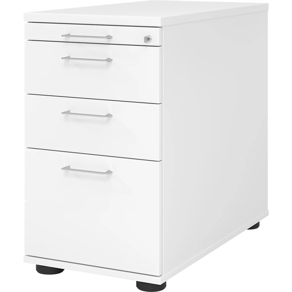 Caisson fixe Breno 13336, tiroir pour ustensiles &amp; dossiers suspendus, L 428 x P 800 x H 720-760 mm, panneau de particules, blanc