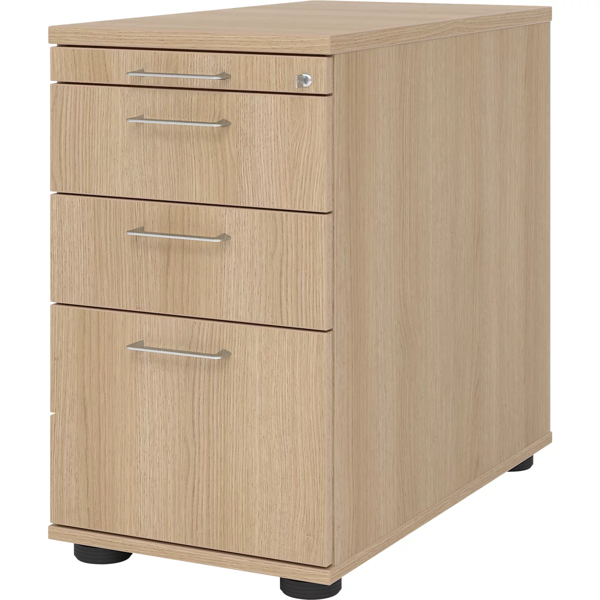 Caisson fixe Breno 13336, tiroir pour ustensiles &amp; dossiers suspendus, L 428 x P 800 x H 720-760 mm, panneau de particules, chêne