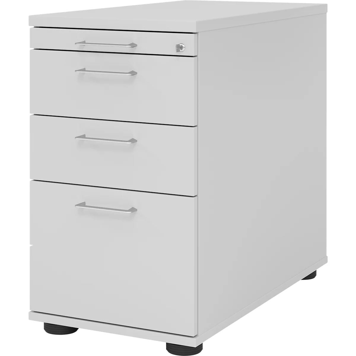 Caisson fixe Breno 13336, tiroir pour ustensiles &amp; dossiers suspendus, L 428 x P 800 x H 720-760 mm, panneau de particules, gris clair