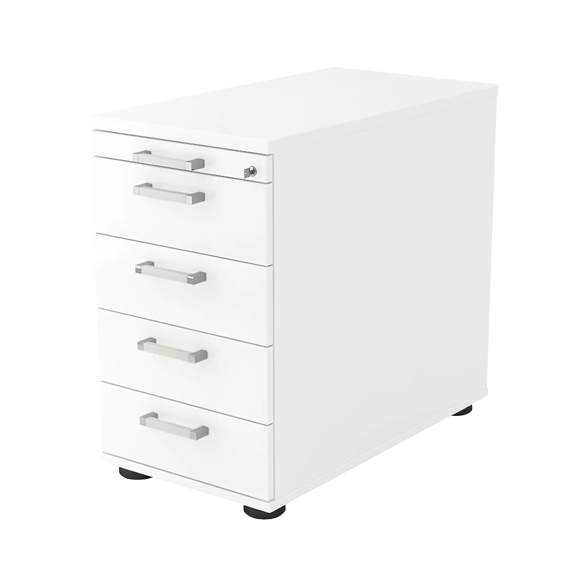 Caisson fixe TARVIS, 1 tiroir-plumier, verrouillable, 4 tiroirs, l. 428 x P 800 x H 720-760 mm, blanc