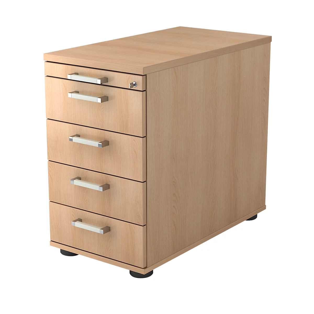 Caisson fixe TARVIS, 1 tiroir-plumier, verrouillable, 4 tiroirs, l. 428 x P 800 x H 720-760 mm, coloris chêne
