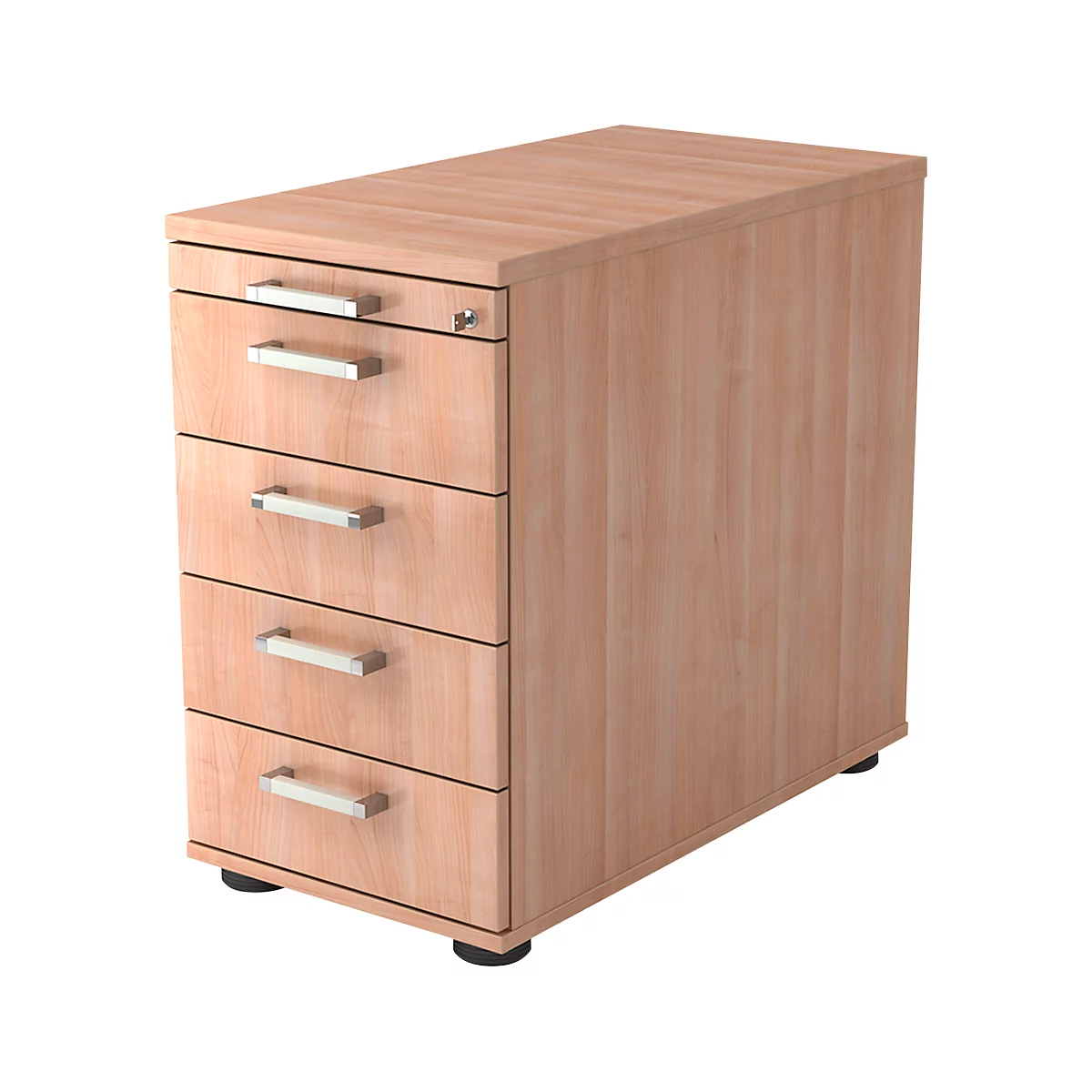 Caisson fixe TARVIS, 1 tiroir-plumier, verrouillable, 4 tiroirs, l. 428 x P 800 x H 720-760 mm, coloris noyer