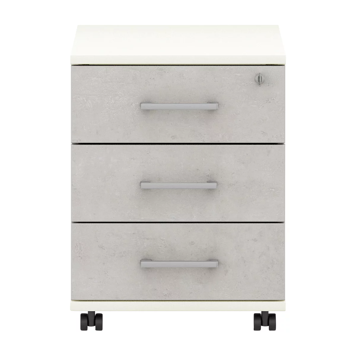 Caisson mobile 333 TEMPIO, en bois, 3 tiroirs (1 avec serrure), L 430 x P 500 x H 550 mm, blanc/béton