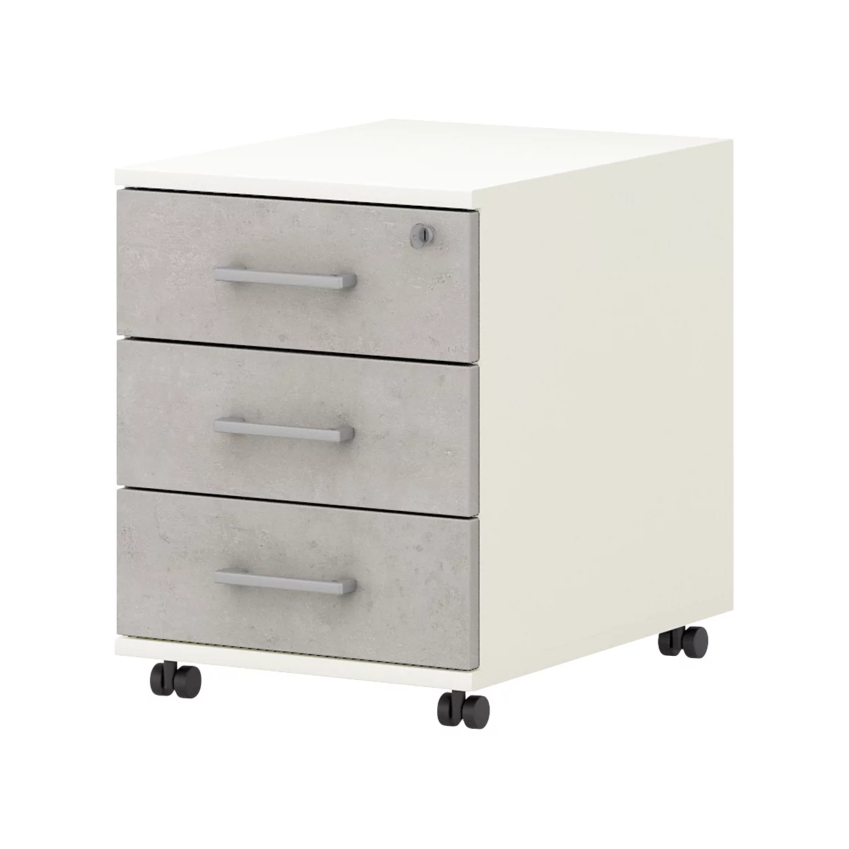 Caisson mobile 333 TEMPIO, en bois, 3 tiroirs (1 avec serrure), L 430 x P 500 x H 550 mm, blanc/béton
