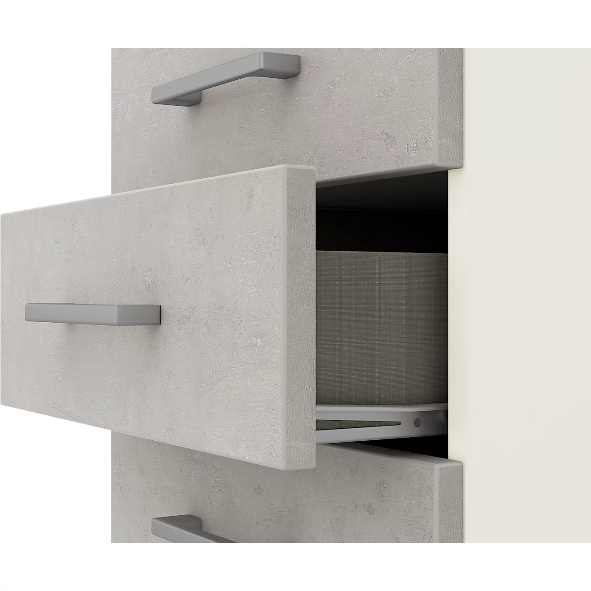 Caisson mobile 333 TEMPIO, en bois, 3 tiroirs (1 avec serrure), L 430 x P 500 x H 550 mm, blanc/béton