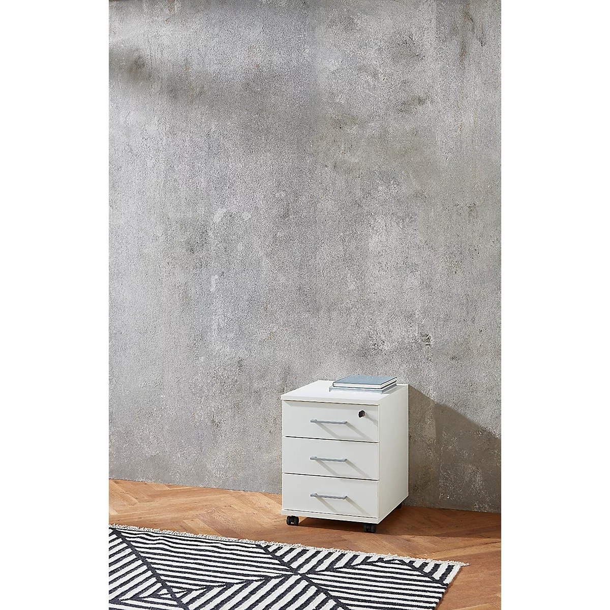 Caisson mobile 333 TEMPIO, en bois, 3 tiroirs (1 avec serrure), L 430 x P 500 x H 550 mm, blanc/blanc