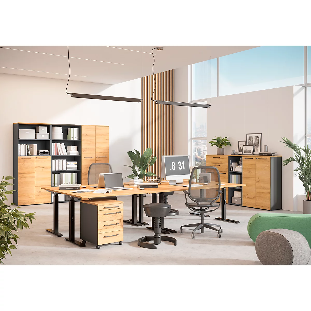 Caisson mobile Agenda Home, 4 tiroirs, L 420 x P 490 x H 610 mm, graphite/chêne