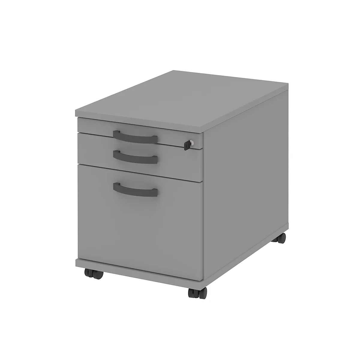 Caisson mobile BARI, tiroir à dossiers suspendus, tiroir plumier, 1 tiroir, l. 432 x P 537 x H 538 mm, gris moyen/gris moyen