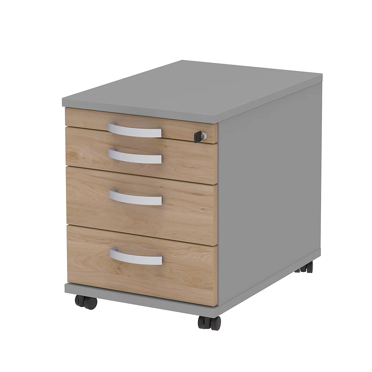 Caisson mobile BARI, tiroir à dossiers suspendus, tiroir plumier, 1 tiroir, l. 432 x P 800 x H 538 mm, coloris chêne/gris moyen