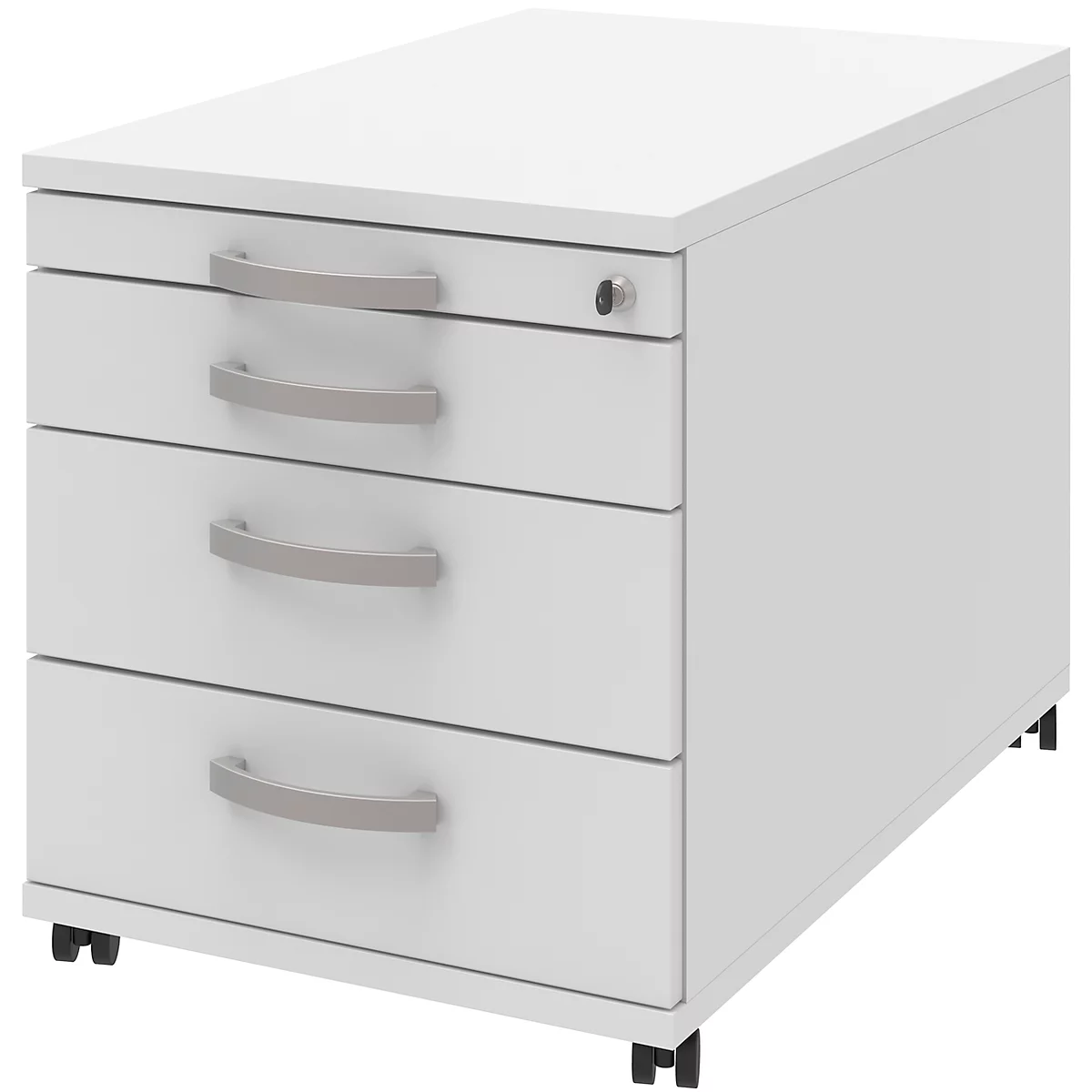 Caisson mobile BARI, tiroir plumier, 3 tiroirs, verrouillable, l. 432 x P 800 x H 538 mm, blanc