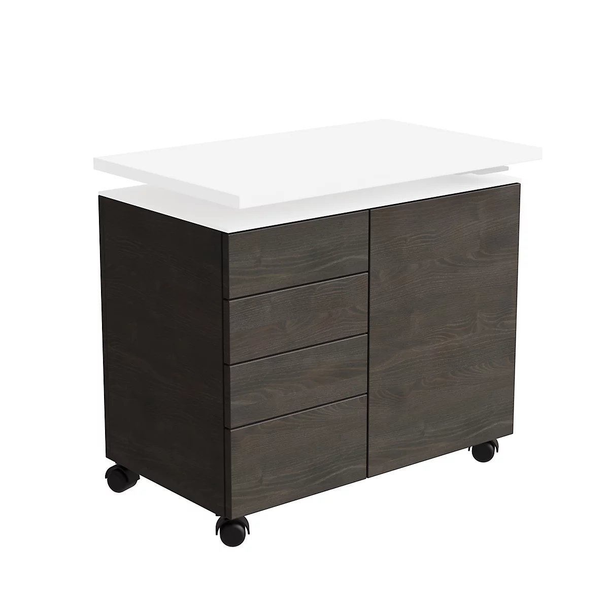 Caisson mobile d'extension SOLUS PLAY, 4 tiroirs, 1 porte battante, l. 800 x P 500 x H 720 - 1080 mm, chêne de tourbière