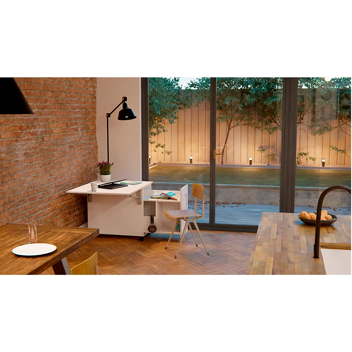 Caisson mobile Homeoffice Multiconteneur, avec panneau latéral rabattable à gauche, L 480-1080 x P 800 x H 740 mm, blanc/blanc