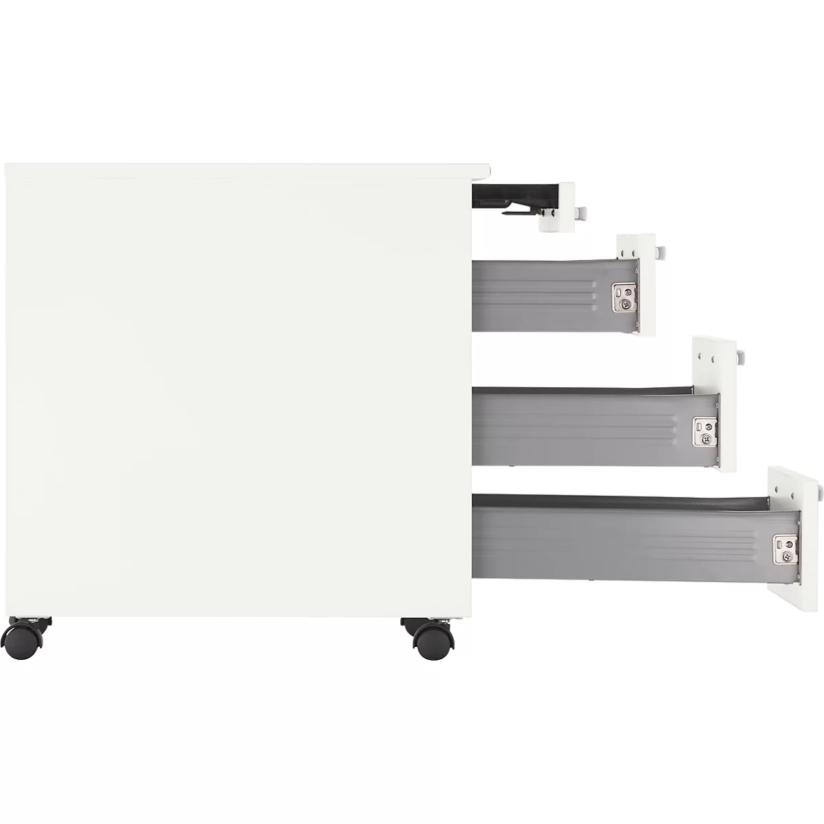Caisson mobile LOGIN - 3 tiroirs et 1 tiroir à ustensiles - L 432 x P 580 x H 595 mm - verrouillage central - blanc - notre marque Schäfer Shop Select 